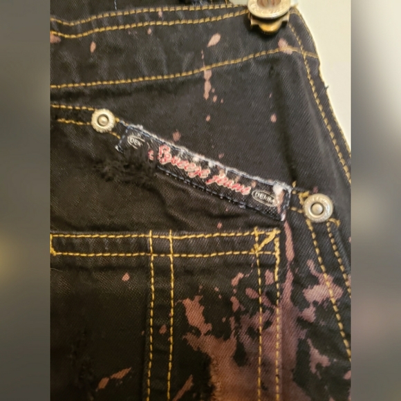 Squeeze Jeans Black Acid Washed Overalls Distressed Cutoffs Women's Size Medium - Picture 2 of 5